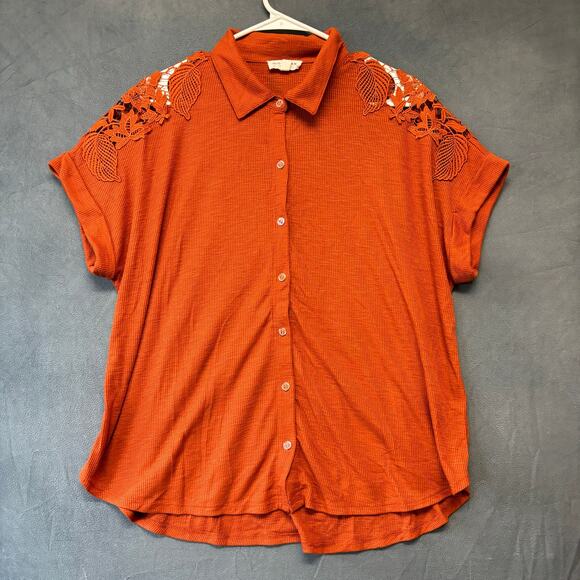 Rio & Rian Plus Size 1X Rustic Quaint Eyelet Crochet Dainty Western Cut Out - Picture 1 of 11